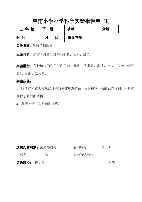 三年级下册科学实验报告单讲解