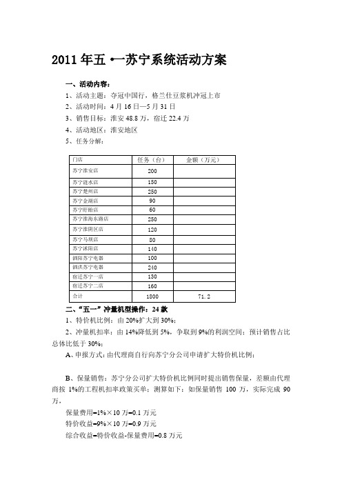 2011年生活电器五一活动方案-苏宁