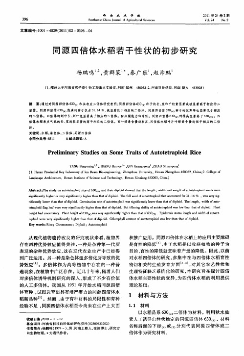 同源四倍体水稻若干性状的初步研究