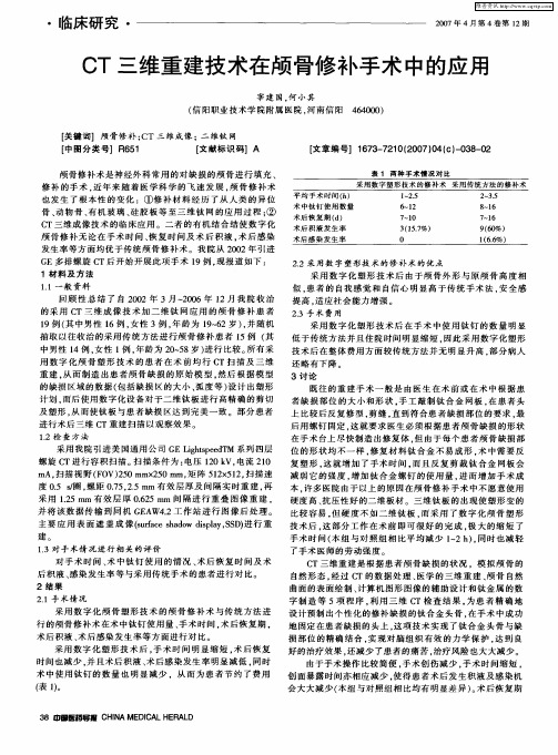 CT三维重建技术在颅骨修补手术中的应用