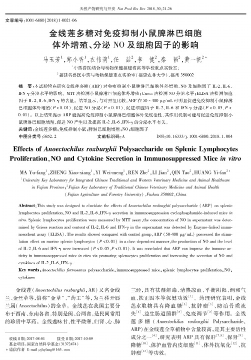 金线莲多糖对免疫抑制小鼠脾淋巴细胞体外增殖、分泌NO及细胞因子的影响