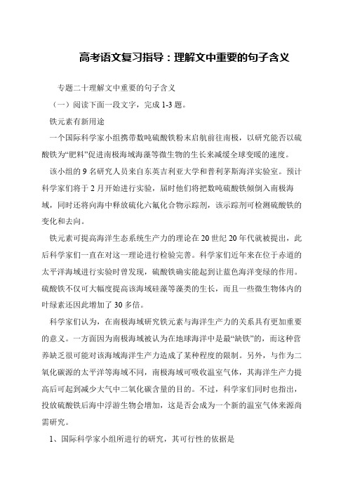 高考语文复习指导：理解文中重要的句子含义