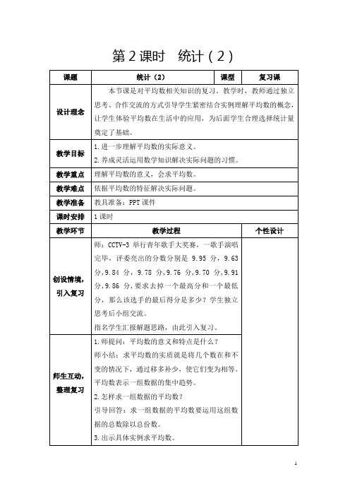 人教版六年级下册《统计(2)》教学设计及反思