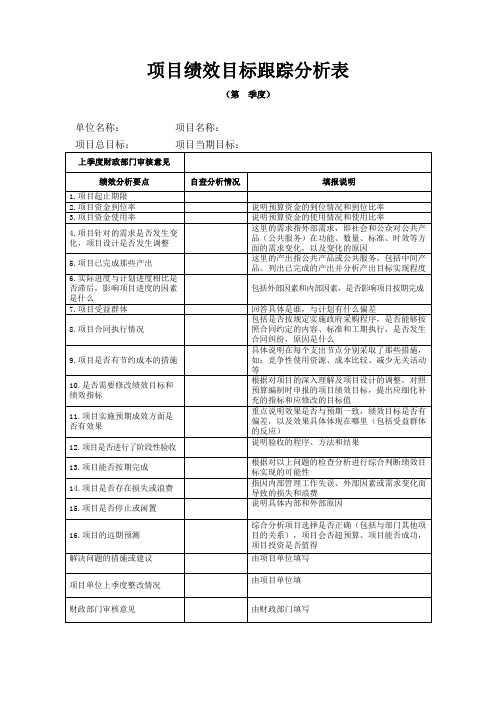 项目绩效目标跟踪分析表