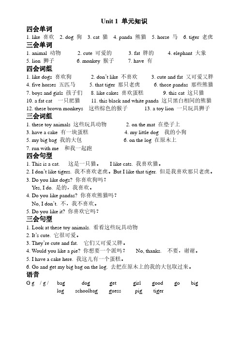 译林英语四年级上册全册知识点清单可直接打印版