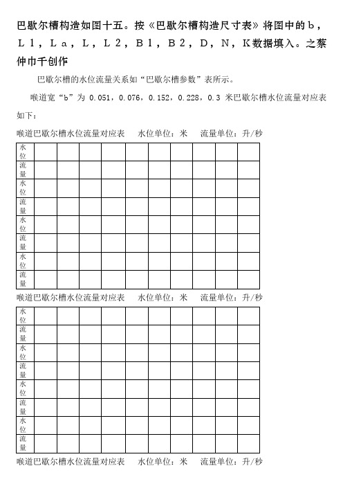 巴歇尔槽水位与流量对照表、探头安装位置要求表