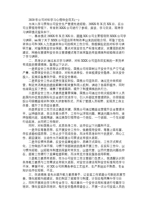 2020年公司对标学习心得体会范文三篇