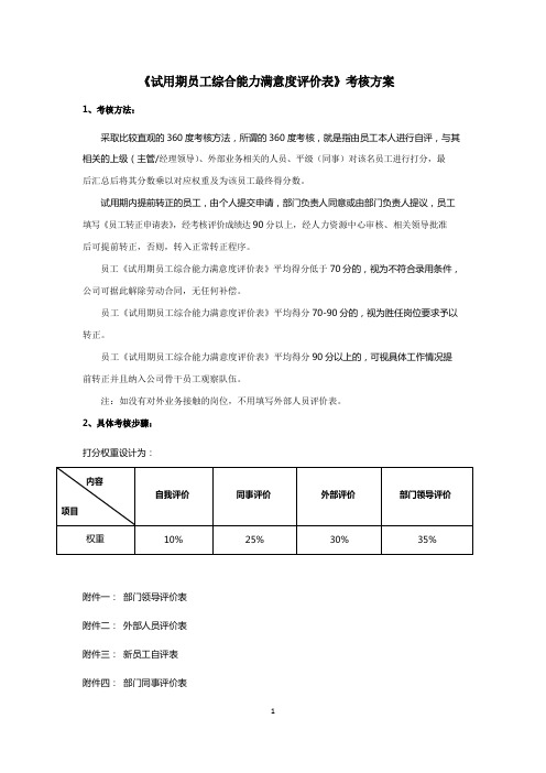 试用期员工综合能力满意度评价表