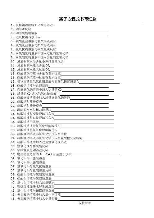 离子方程式书写练习汇总