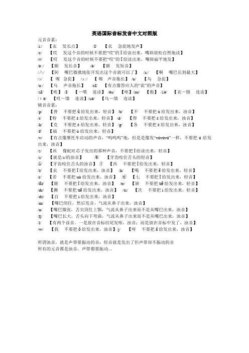 英语国际音标发音中文对照版