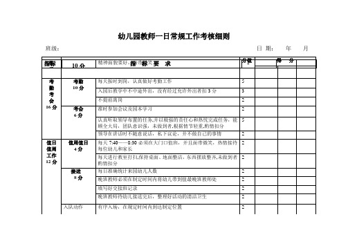 幼儿园教师一日常规工作考核细则