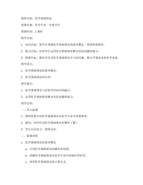 高校教师试讲教案模板医学