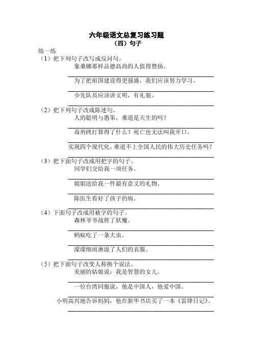 人教部编版六年级语文下册句子总复习练习题(优质版)