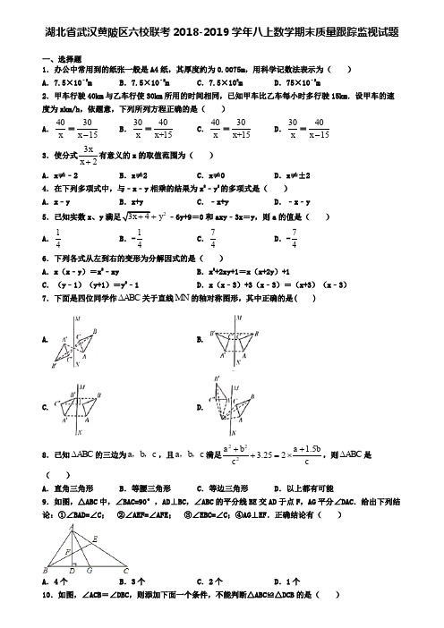 湖北省武汉黄陂区六校联考2018-2019学年八上数学期末质量跟踪监视试题