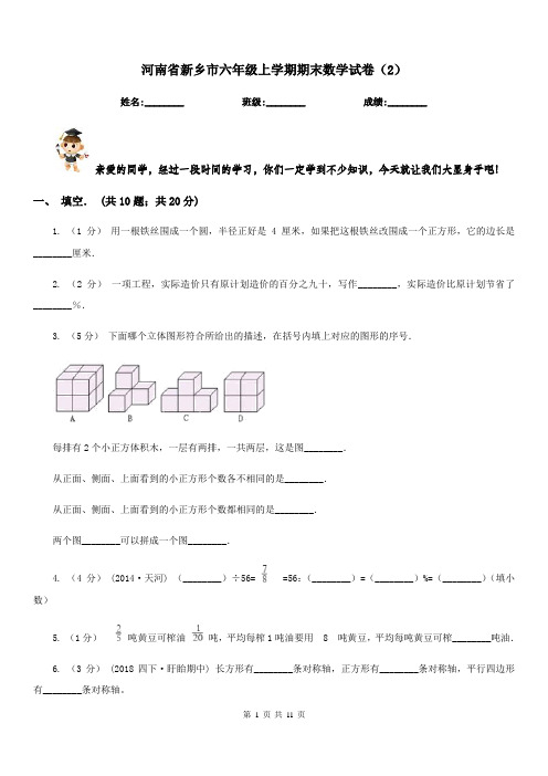 河南省新乡市六年级上学期期末数学试卷(2)