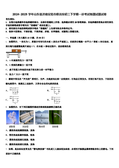 2024-2025学年山东省济南实验市级名校初三下学期一诊考试物理试题试卷含解析