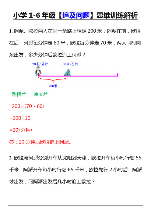 小学1-6年级【追及问题】思维训练解析