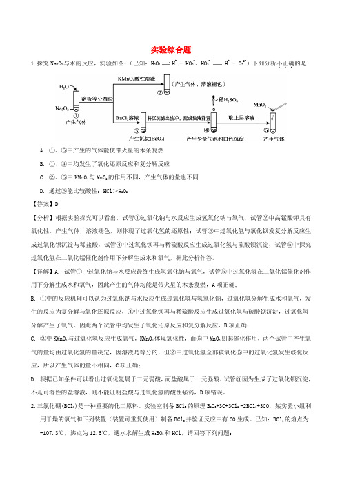 2020年高考化学重点题型练习实验综合题含解析