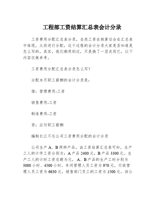 工程部工资结算汇总表会计分录