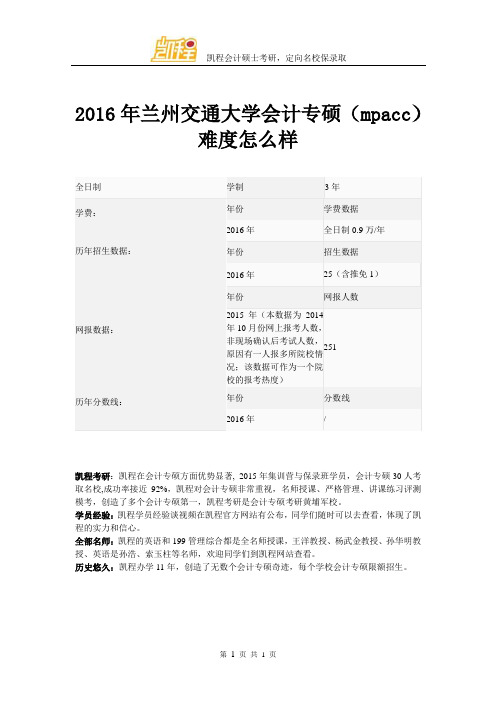 2016年兰州交通大学会计专硕(mpacc)难易程度怎么样