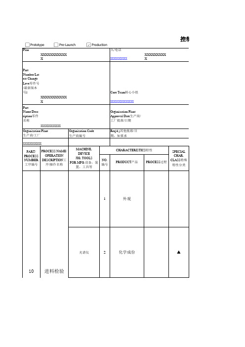 压铸品质控制计划