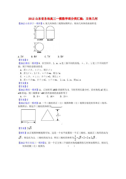 山东省各地2012高三数学一模分类汇编9 立体几何理