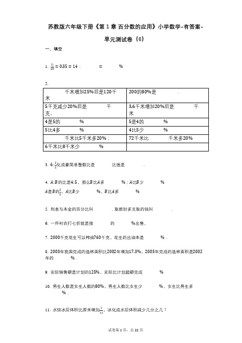 苏教版六年级下册《第1章_百分数的应用》小学数学-有答案-单元测试卷(6)