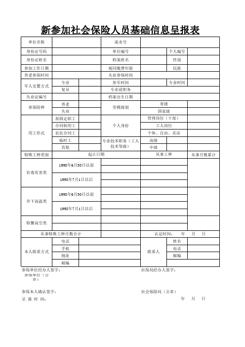 社保个人信息呈报表