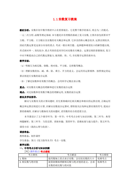 九年级数学下册 1.1 实数复习教案 北师大版