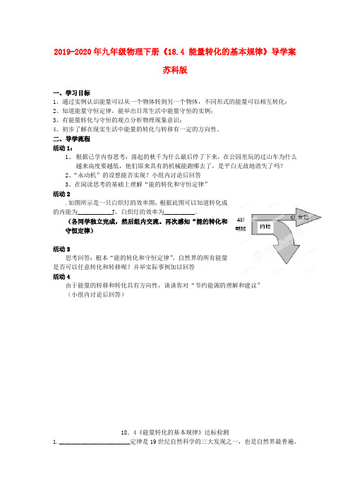 2019-2020年九年级物理下册《18.4 能量转化的基本规律》导学案 苏科版