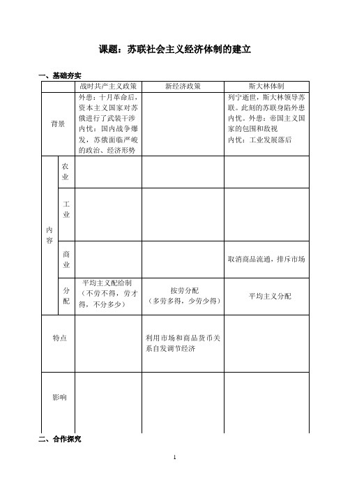 苏联社会主义经济体制的建立