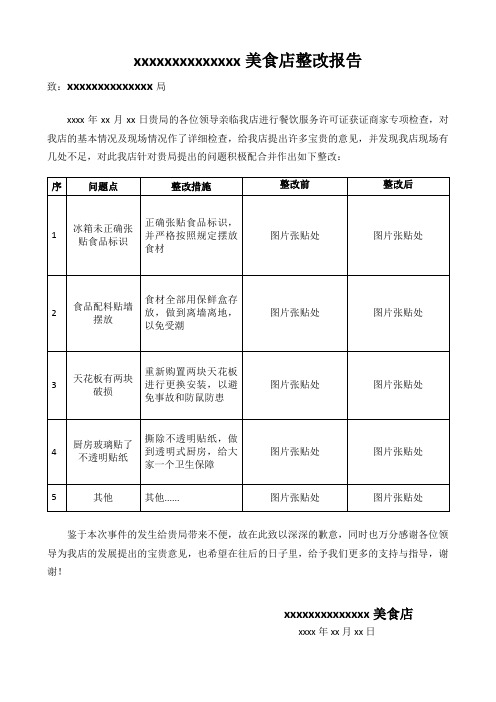 美食店整改报告空白模板(可修改编辑)