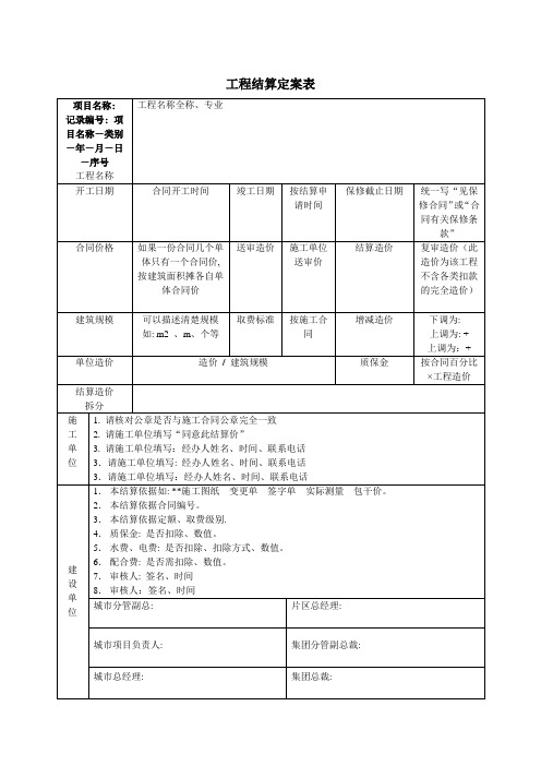 工程结算定案表KWGWRZJ17