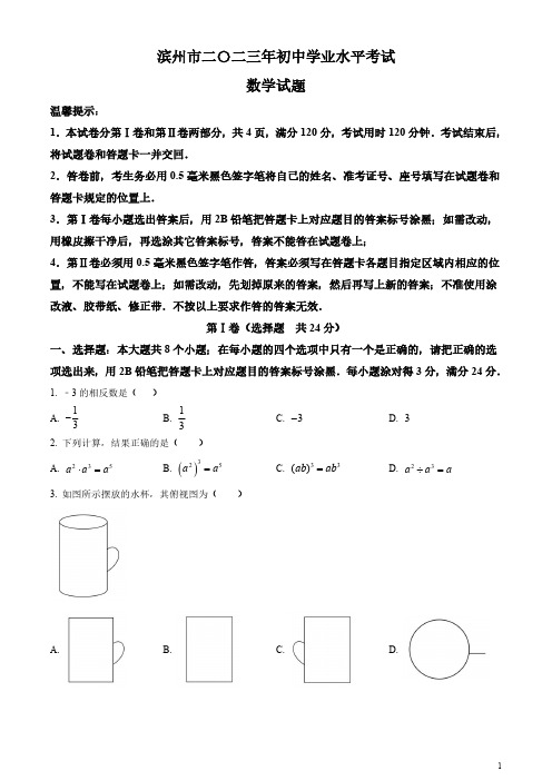 2023年山东省滨州市中考数学真题(原卷版和解析版)