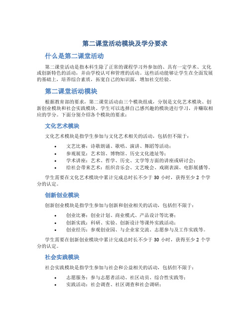 第二课堂活动模块及学分要求