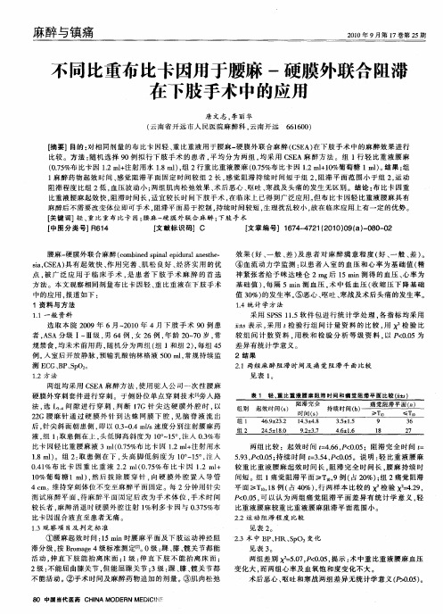 不同比重布比卡因用于腰麻-硬膜外联合阻滞在下肢手术中的应用