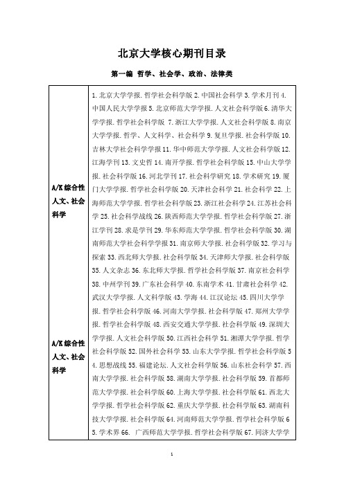 北大《中文核心期刊要目总览》