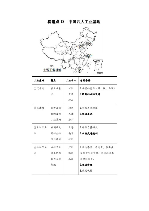 易错点18中国四大工业基地-备战2022年中考地理考试易错题(原卷版+解析)