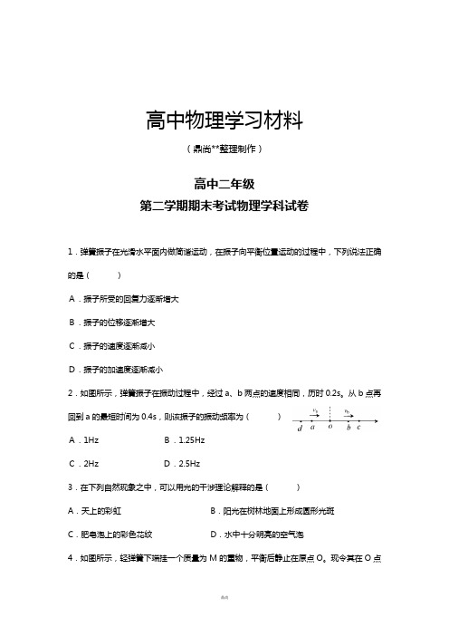 人教版高中物理选修3-4第二学期期末考试物理学科试卷.docx