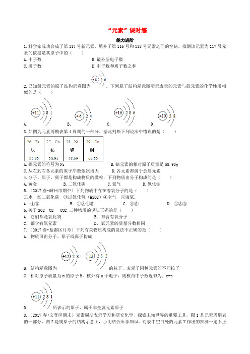 九年级化学上册第三单元课题3元素能力进阶+真题汇编课时练新版新人教版