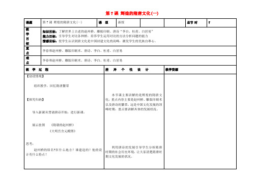 七年级历史下册 第7课 辉煌的隋唐文化(一)教案