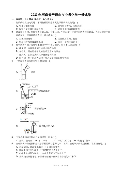 2021年河南省平顶山市中考化学一模试卷