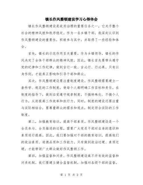 镇长作风整顿建设学习心得体会