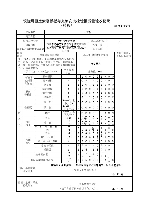 现浇混凝土索塔模板与支架安装检验批质量验收记录(模板)