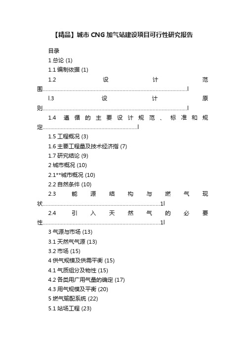 【精品】城市CNG加气站建设项目可行性研究报告