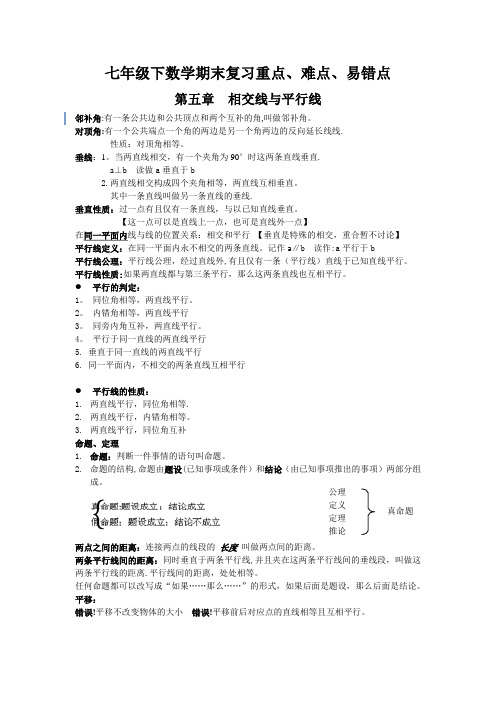 七年级下数学期末复习重点、难点、易错点