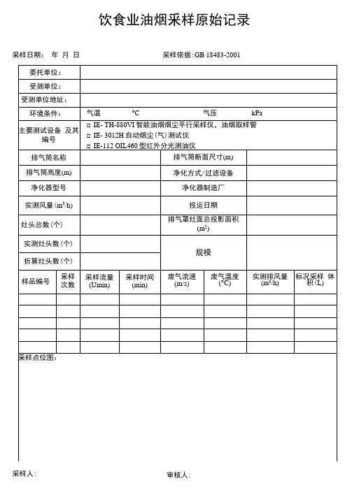 饮食业油烟采样原始记录