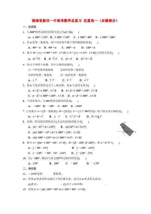 湖南省新田一中高考数学总复习 任意角一(必修部分)
