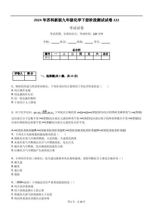 2024年苏科新版九年级化学下册阶段测试试卷222