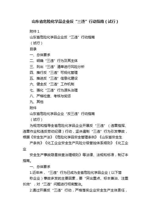 山东省危险化学品企业反“三违”行动指南（试行）